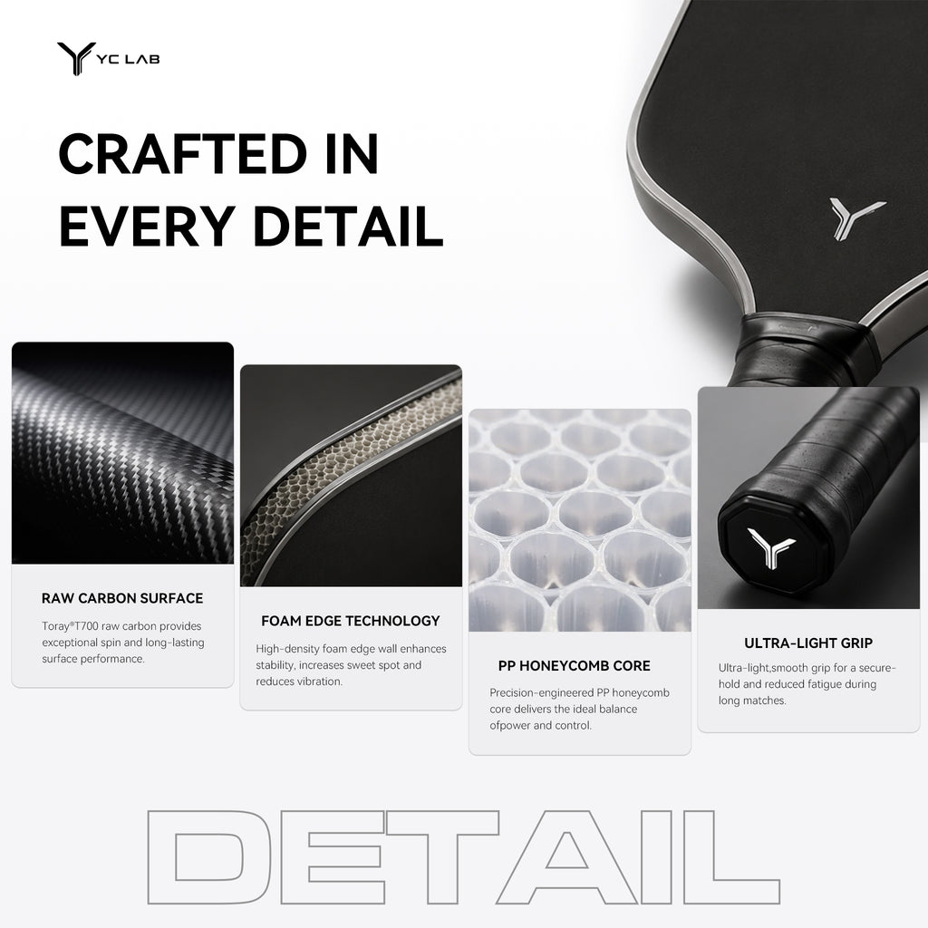 YC01 Thermoformed Pickleball Paddle | PP Honeycomb Core | Toray® T700 Carbon Fiber | Private Label & Custom Development