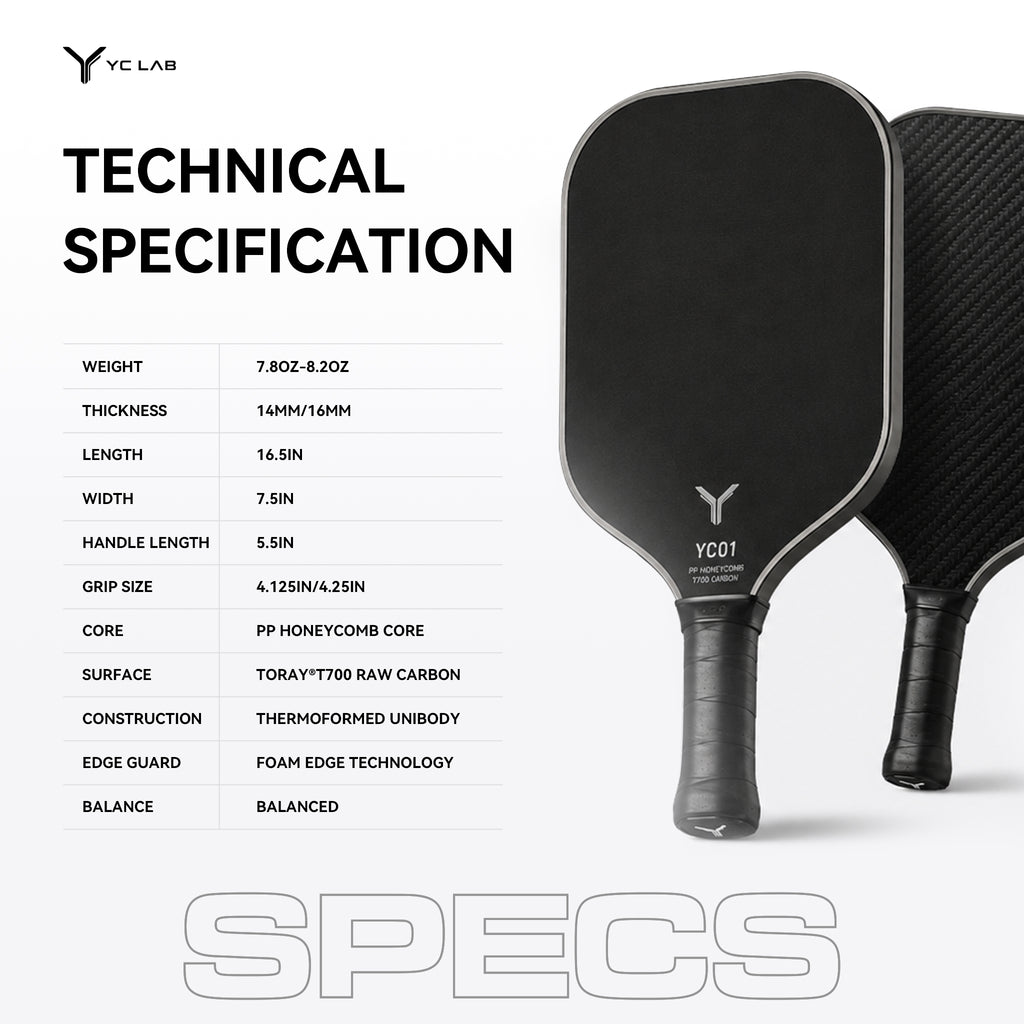YC01 Thermoformed Pickleball Paddle | PP Honeycomb Core | Toray® T700 Carbon Fiber | Private Label & Custom Development
