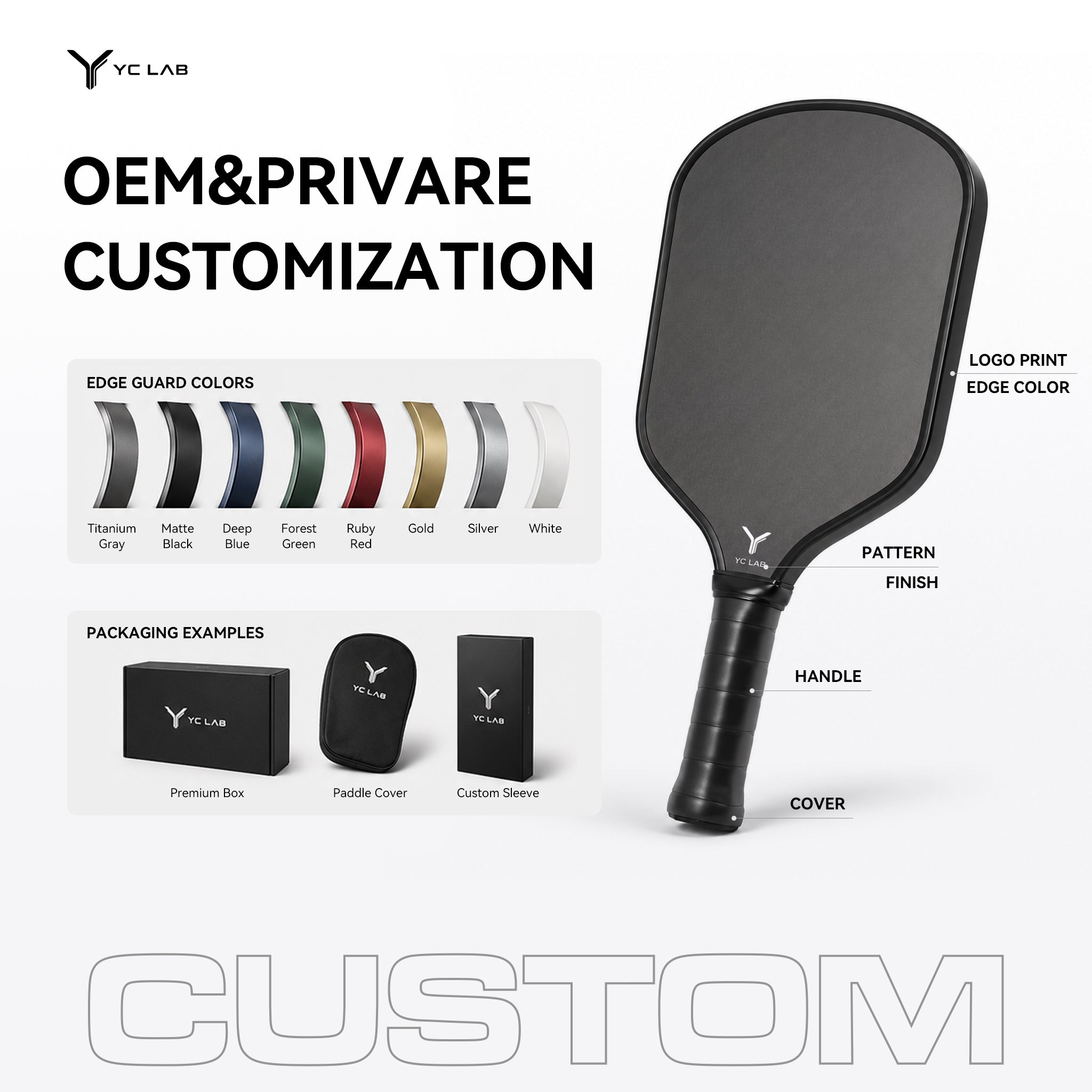 YC02 Hybrid Thermoformed Pickleball Paddle | PP Honeycomb Core | Toray® T700 Carbon Fiber | Private Label & Custom Development