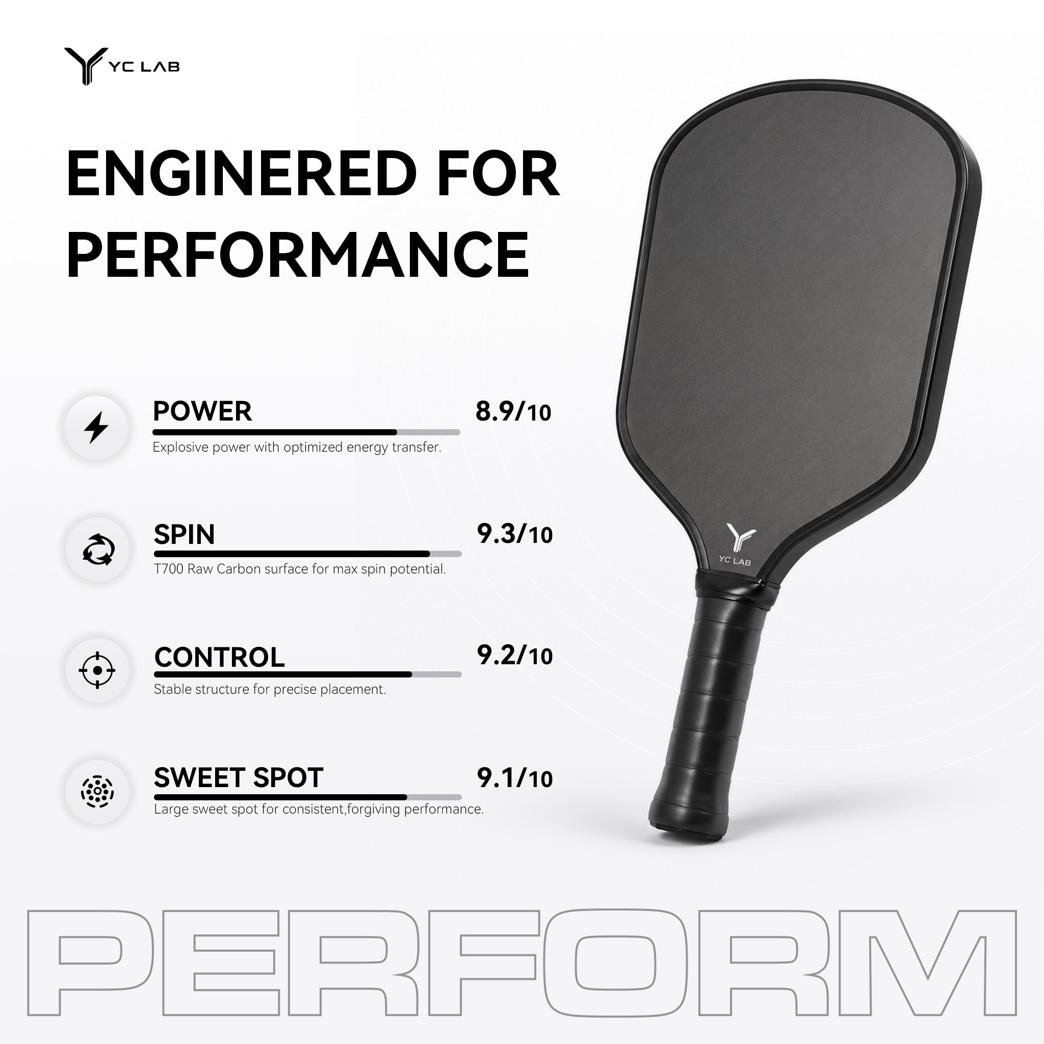 YC02 Hybrid Thermoformed Pickleball Paddle | PP Honeycomb Core | Toray® T700 Carbon Fiber | Private Label & Custom Development