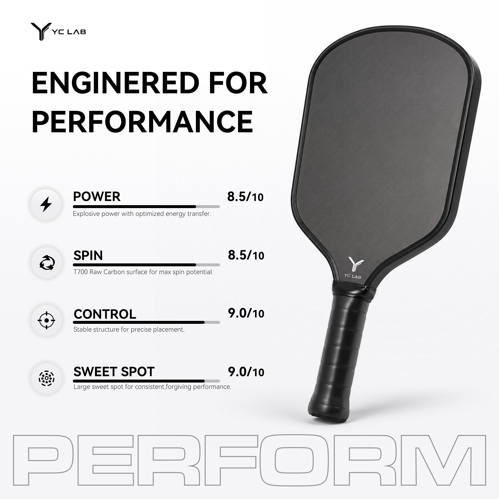 YC02 Hybrid Thermoformed Pickleball Paddle | PP Honeycomb Core | Toray® T700 Carbon Fiber | Private Label & Custom Development