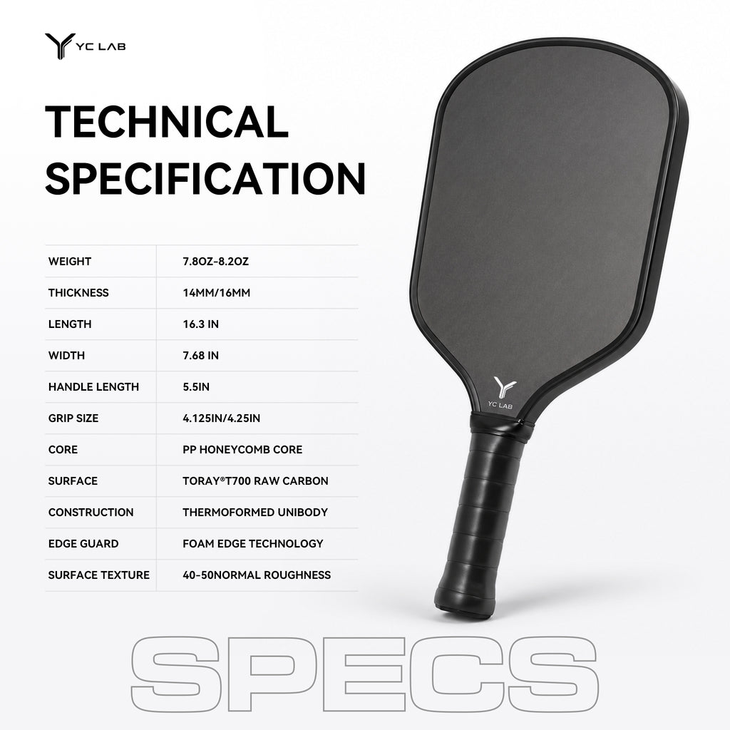 YC02 Hybrid Thermoformed Pickleball Paddle | PP Honeycomb Core | Toray® T700 Carbon Fiber | Private Label & Custom Development