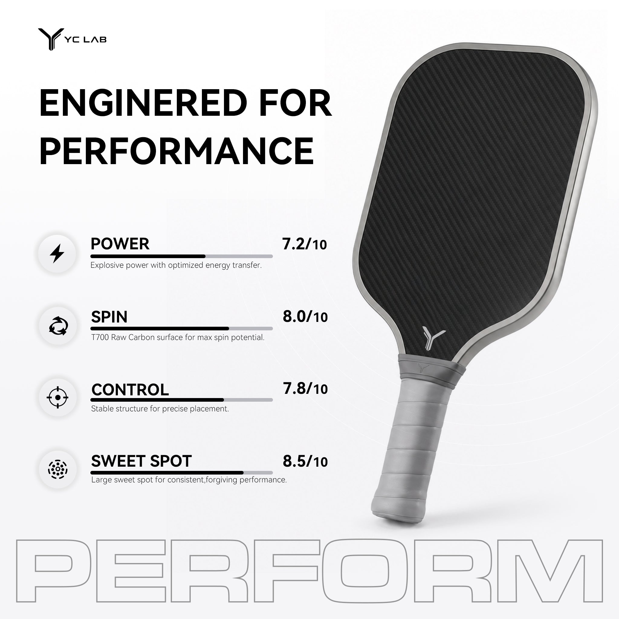 YC03 Widebody Shape Thermoformed Pickleball Paddle | PP Honeycomb Core | Toray® T700 Carbon Fiber | Private Label & Custom Development
