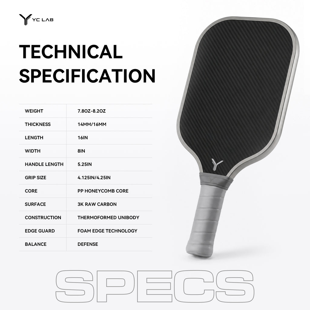 YC03 Widebody Shape Thermoformed Pickleball Paddle | PP Honeycomb Core | Toray® T700 Carbon Fiber | Private Label & Custom Development