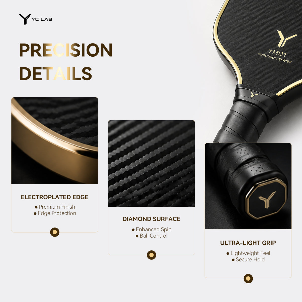 YM01 FlowCore™ Thermoformed Pickleball Paddle | EVA+MPP Core | 3K Carbon Fiber | Diamond Surface