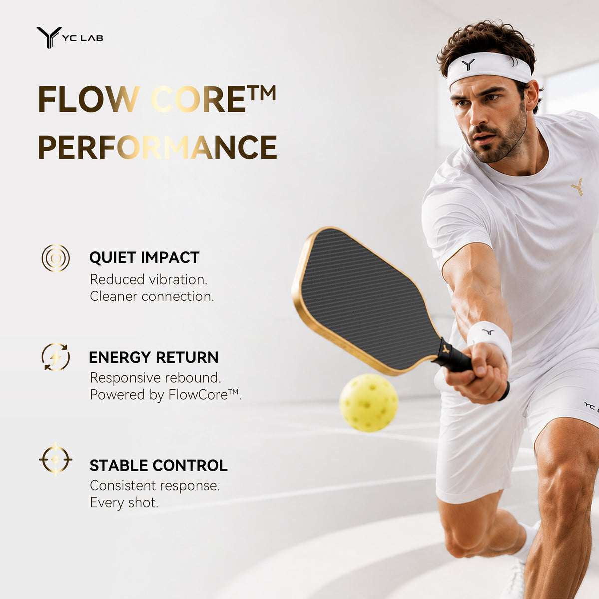 YM01 FlowCore™ Thermoformed Pickleball Paddle | EVA+MPP Core | 3K Carbon Fiber | Diamond Surface